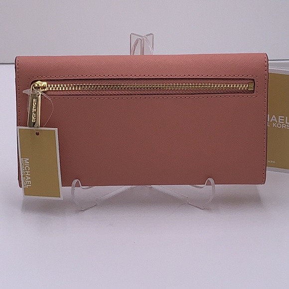 MICHAEL KORS JET SET TRAVEL LARGE TRIFOLD WALLET SUNSET ROSE COLOR - Picture 4 of 16